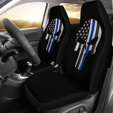 Thin Blue Line Punisher Skull - Car Seat Covers - Type 1 (Set of 2)