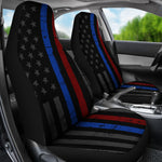 Tattered Thin Blue and Red Line Flag - Car Seat Covers (Set of 2)