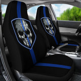 Thin Blue Line Skull - Car Seat Covers - Type 2 (Set of 2)