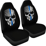 Thin Blue Line Skull - Car Seat Covers - Type 1 (Set of 2)