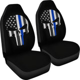 Thin Blue Line Punisher Skull - Car Seat Covers - Type 1 (Set of 2)
