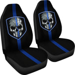 Thin Blue Line Skull - Car Seat Covers - Type 2 (Set of 2)