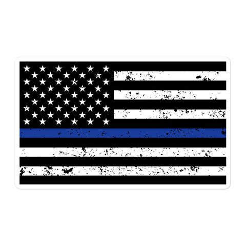 Thin Blue Line American Flag Distressed Sticker - SS1