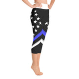 Thin Blue Line Flag Stars And Stripes - White Top - Yoga Capri Leggings