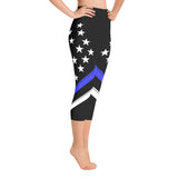 Thin Blue Line Flag Stars And Stripes - Black Top - Yoga Capri Leggings
