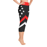 American Flag Stars And Stripes - Red Top - Yoga Capri Leggings