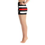 Thin Red Line Flag Stars And Stripes - Yoga Shorts