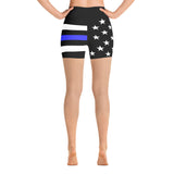 Thin Blue Line Flag Stars And Stripes - Yoga Shorts