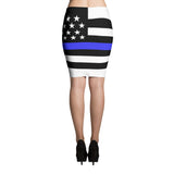 Thin Blue Line With Stars - Pencil Skirt