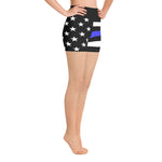 Thin Blue Line Flag Stars And Stripes - Yoga Shorts