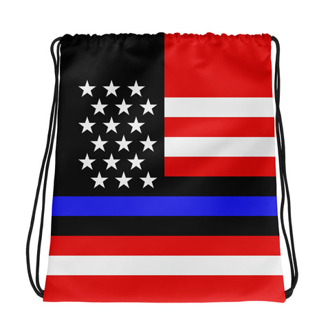 Blue Line American (USA) Flag - Drawstring Bag