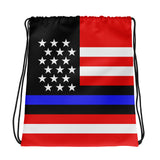 Blue Line Inspired American Flag - Drawstring Bag