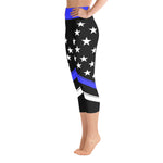 Thin Blue Line Flag Stars And Stripes - Blue Top - Yoga Capri Leggings