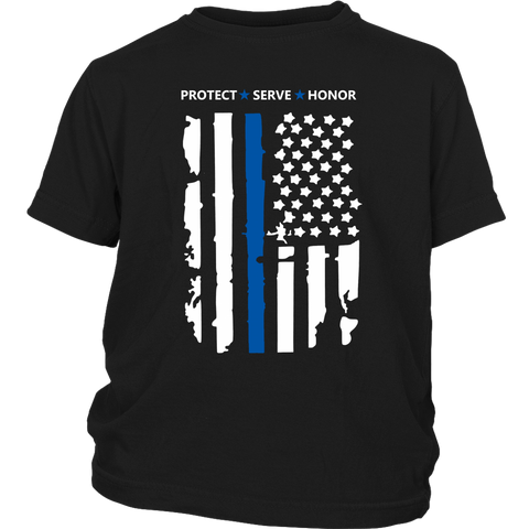"Protect Serve Honor" - Thin Blue Line Kids Shirt