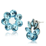 Thin Blue Line Flower Top Grade Crystal Stud Earrings