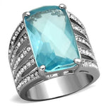 Thin Blue Line High polished Stainless Steel Ring w/ SeaBlue Gemstone