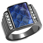 Thin Blue Line Blue Leather Stainless Steel Ring