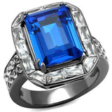 Thin Blue Line Stainless Steel Ring with Top Grade Crystal